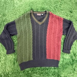 90s Knitted Roundtree & Yorke Men's Color Block Cosby V-Neck Sweater Sz Large